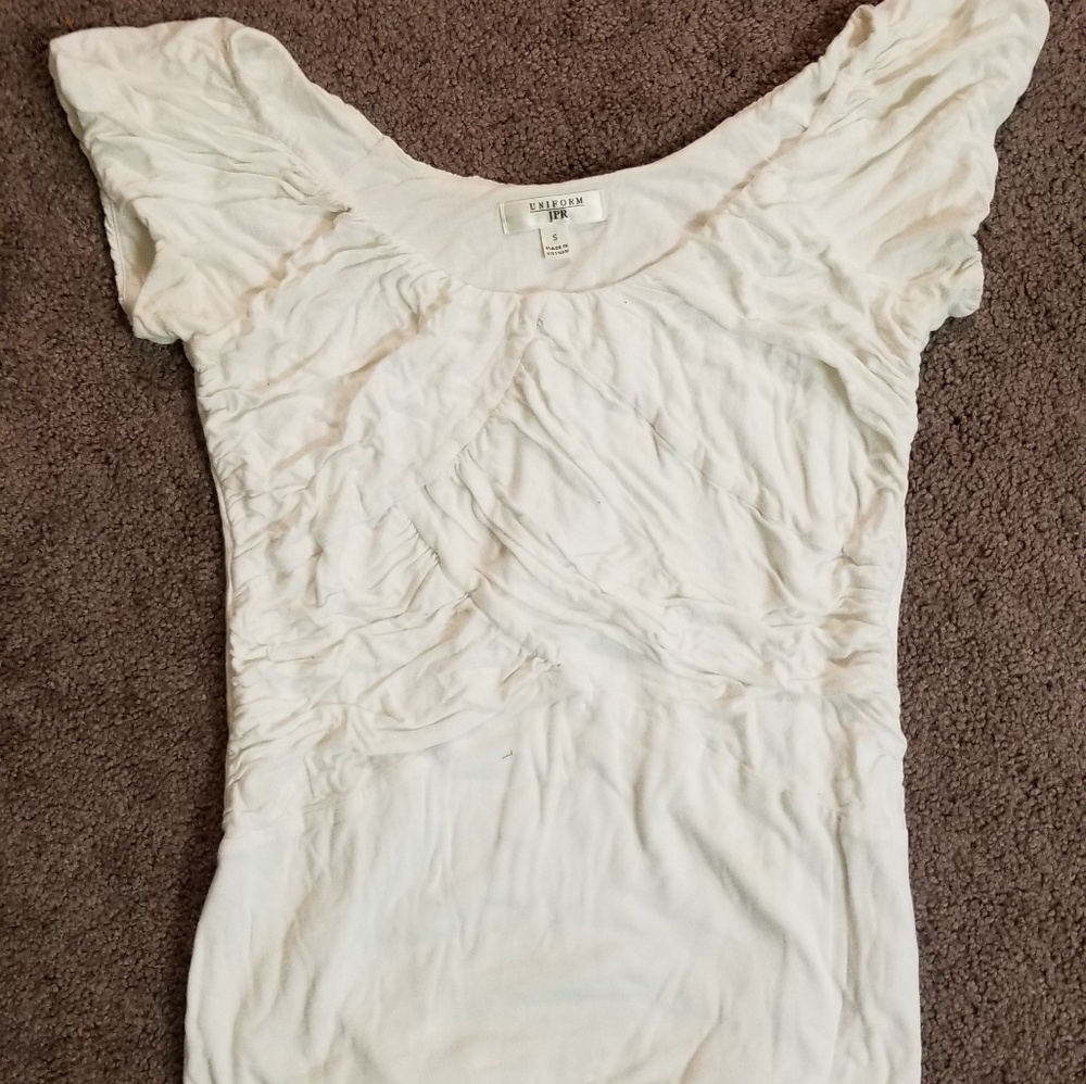 White Top with Ruched Front